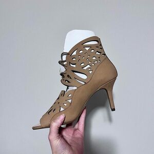 Lace-Up Nude Jupiter Microsuede Open Toe High Heels